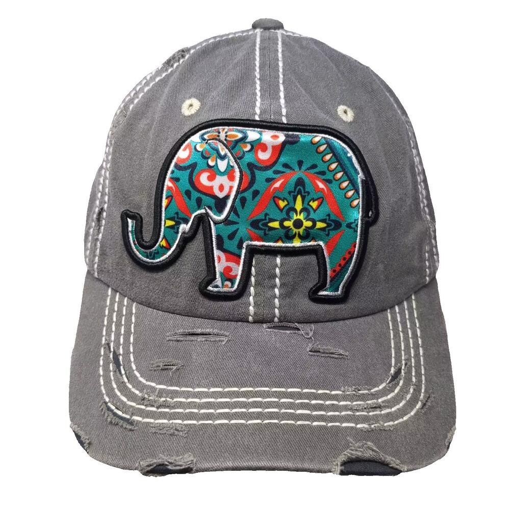 4350 District Baseball Cap Green OS Paisley Elephant Distressed Slideback Hat
